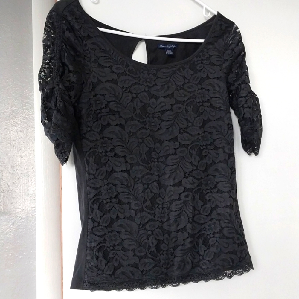 Dark Gray Lace Detail Top